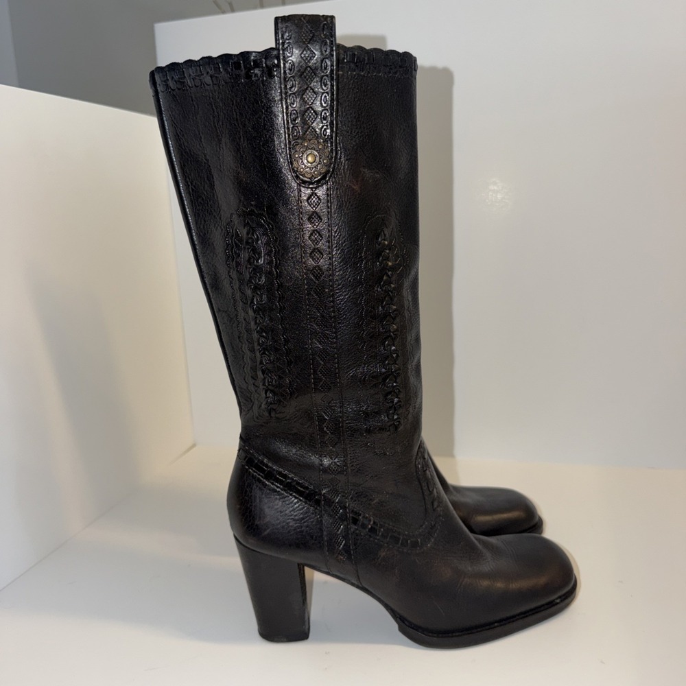 Gianni Bini Buckaroo Leather Western Style Heeled Boots Women's 8M Indie Boho